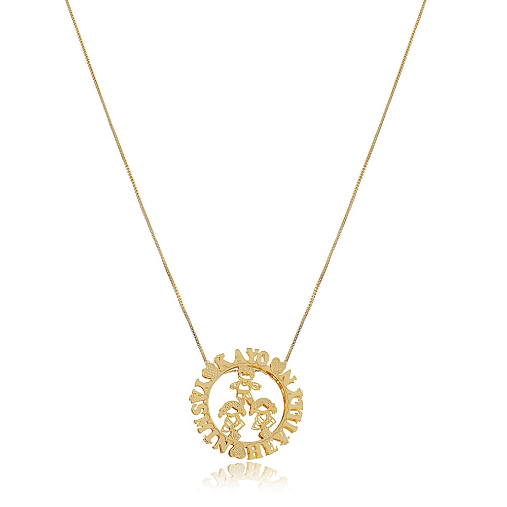 Colar Personalizado Mandala Com Filhos Juntos e Nomes Folheado em Ouro 18K Gêne
