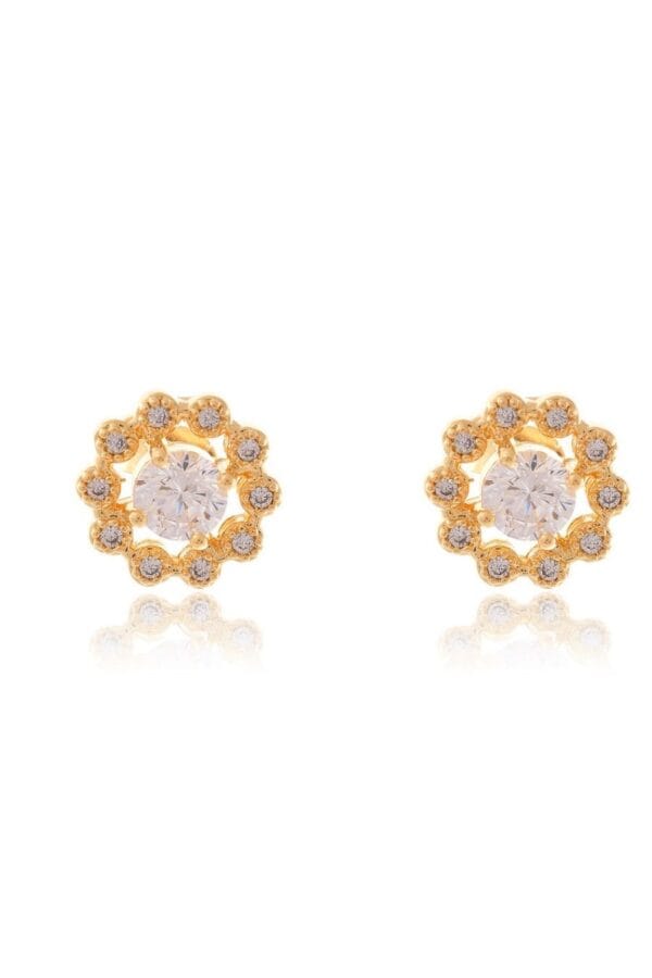 Brinco Formato Flor com Mini Zircônias Banhado em Ouro 18k (BR0153) - Image 3