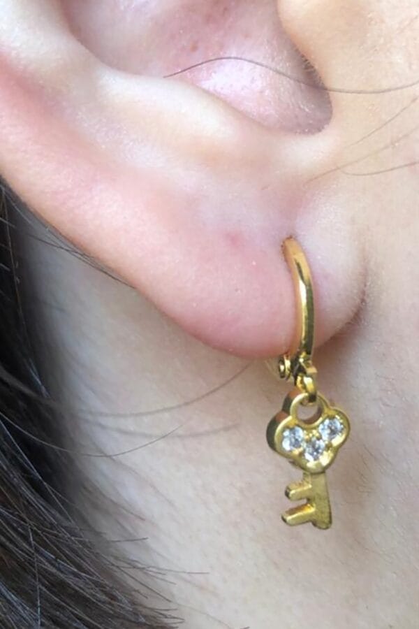 Brinco Argolinha com Chave Banhado em Ouro 18k (BR0055)