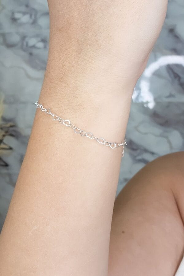 Pulseira Corrente de Coração em Prata 925 (PL0063)
