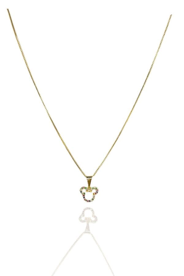 Colar Com Pingente Do Mickey De Zircônia Colorida Banhado em Ouro 18k (CL0140) - Image 3
