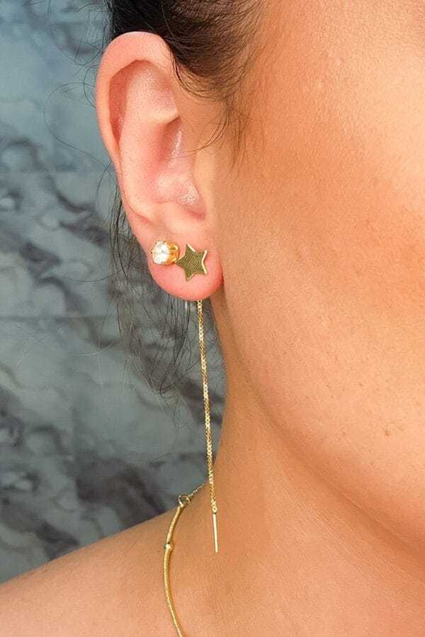 Brinco de Fio Com Estrela Banhado em Ouro 18k (BR0197) - Image 2