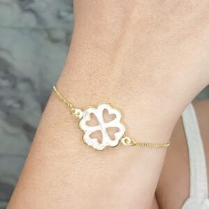 Pulseira Ajustável com Trevo de Quatro Folhas de Madrepérola (PL0003)
